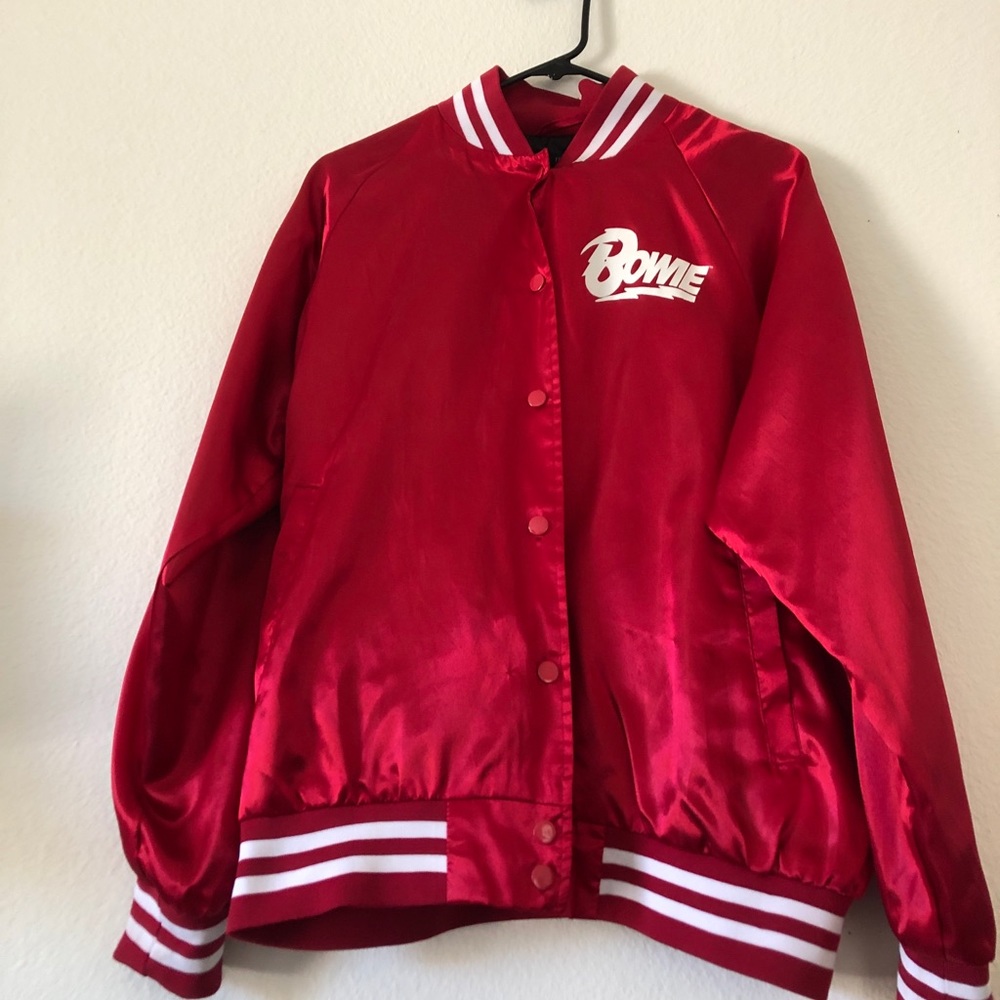 satin red david bowie varsity jacket